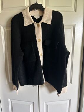 LOFT Black Cardigan Jacket with Cream Trim